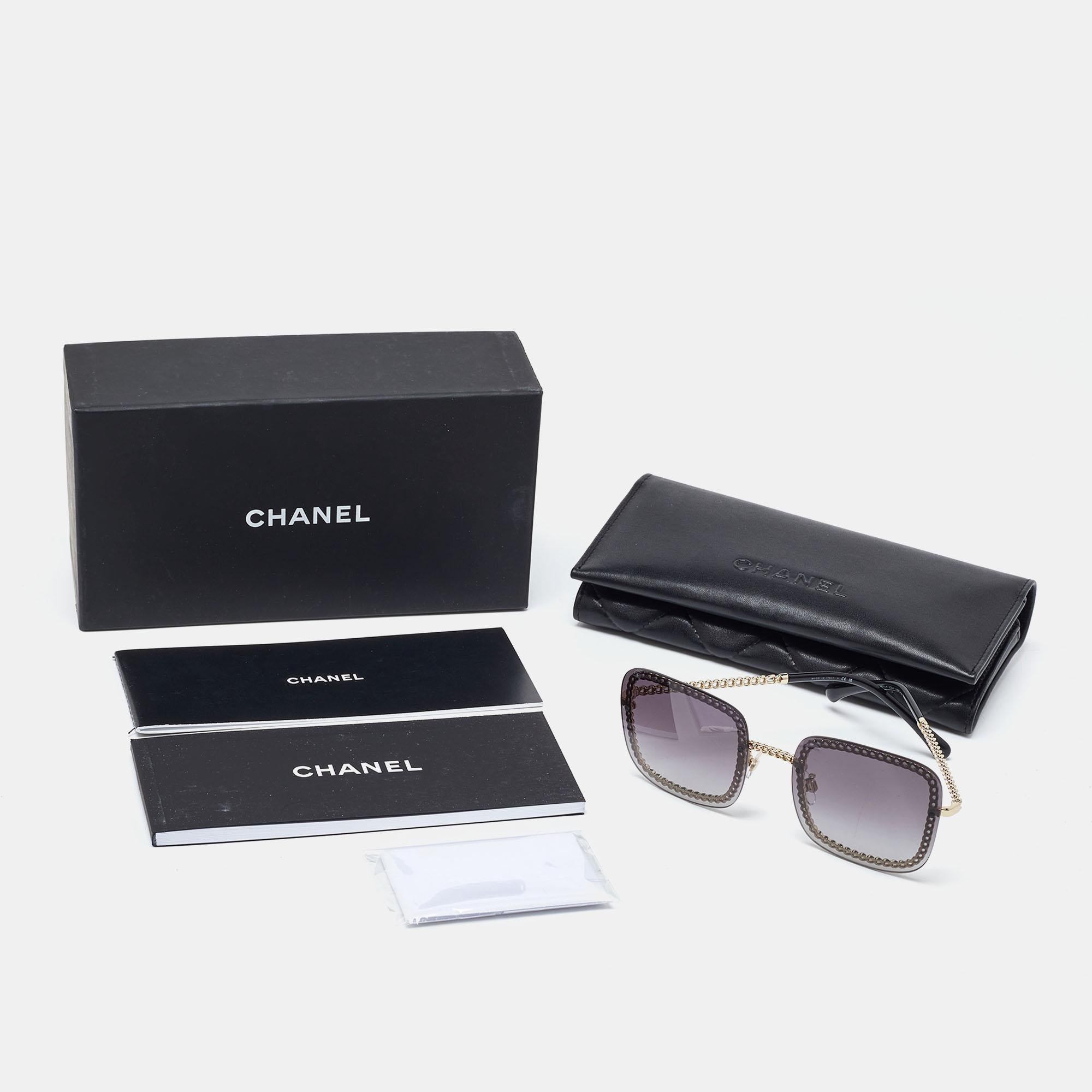 Women's Chanel Gold Tone/Grey Gradient Chain Detail 4244 Square Sunglasses For Sale