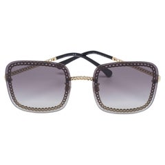 Chanel Goldfarbene/graue Gradient Kettendetail 4244 Quadratische Sonnenbrille