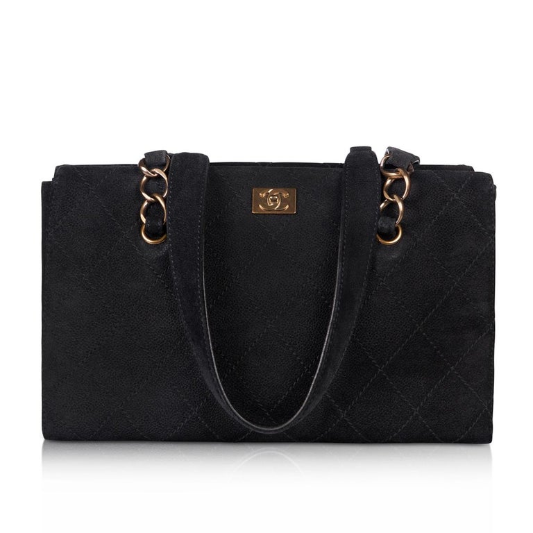 Chanel Gold Hardware and Black Suede Leather Nubuck Shoulder Bag