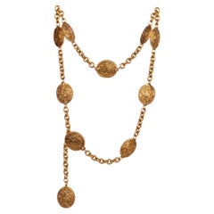 Chanel Gold-Tone Horse Riding Motif Medallion Necklace Belt, 1990s