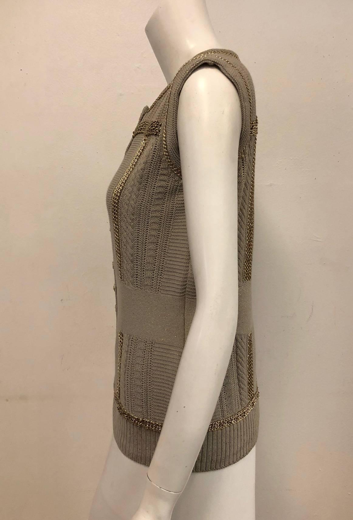Brown Chanel Gold Tone Knitted Cotton Blend Chain Vest or Top 