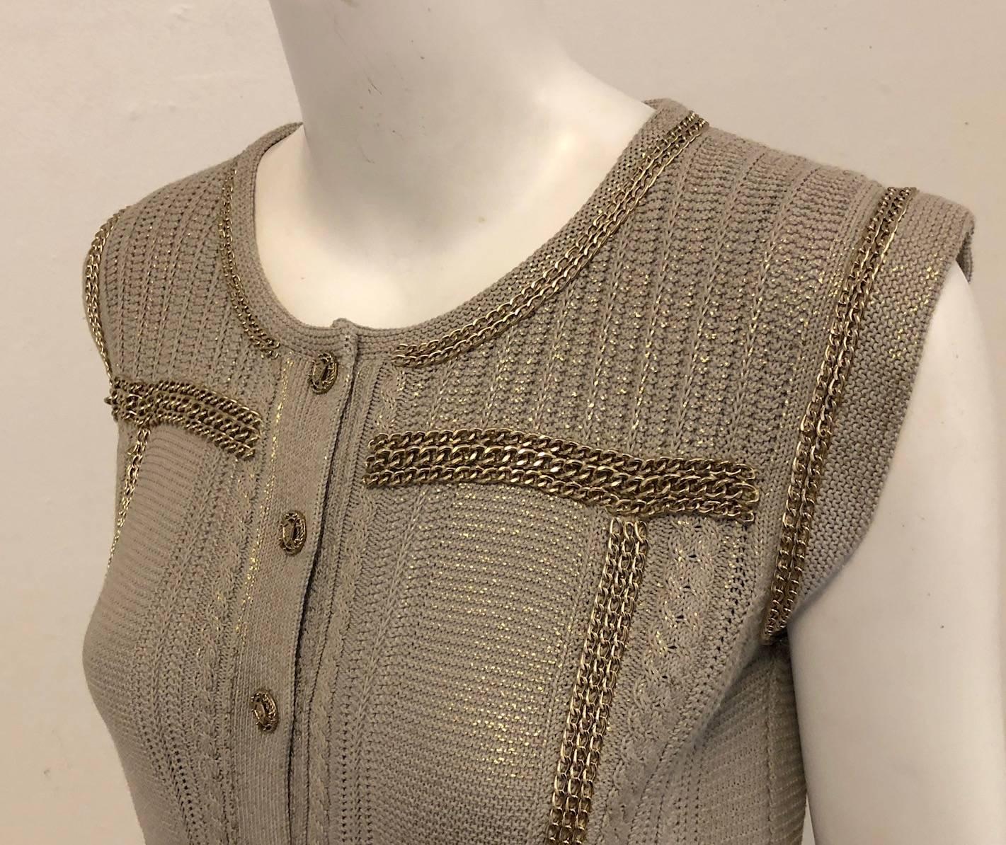 Chanel Gold Tone Knitted Cotton Blend Chain Vest or Top  In Excellent Condition In Palm Beach, FL