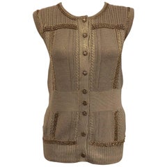 Chanel Gold Tone Knitted Cotton Blend Chain Vest or Top