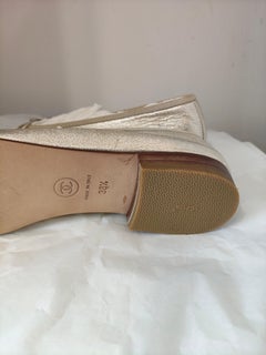 Chanel Gold Tone Leather Ballerina Shoes, Unisex, Size 38.5
