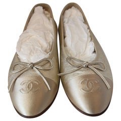Chanel Gold Tone Leather Ballerina Shoes, Unisex, Size 38.5