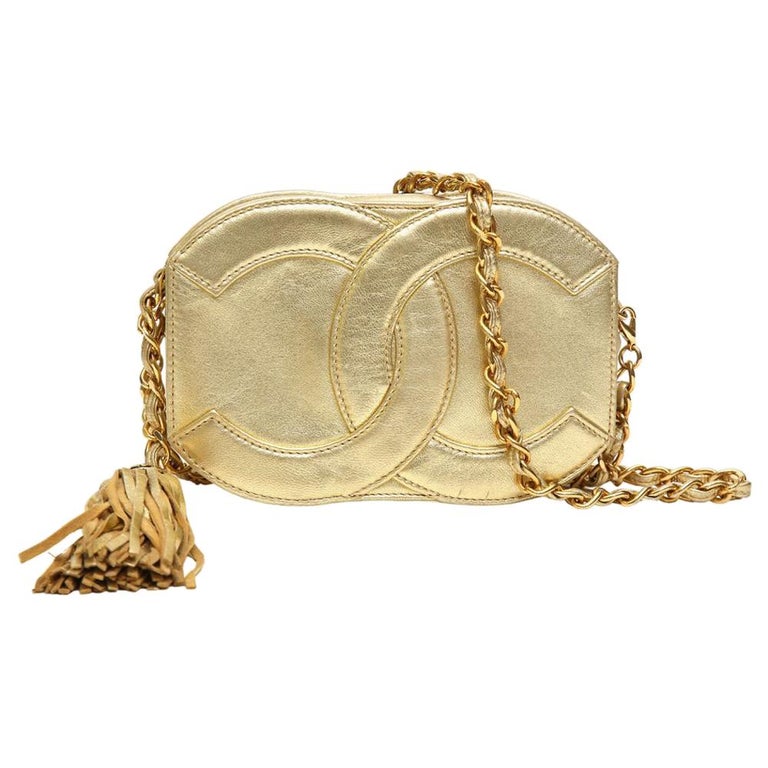 Chanel gold tone leather shoulder bag  For Sale