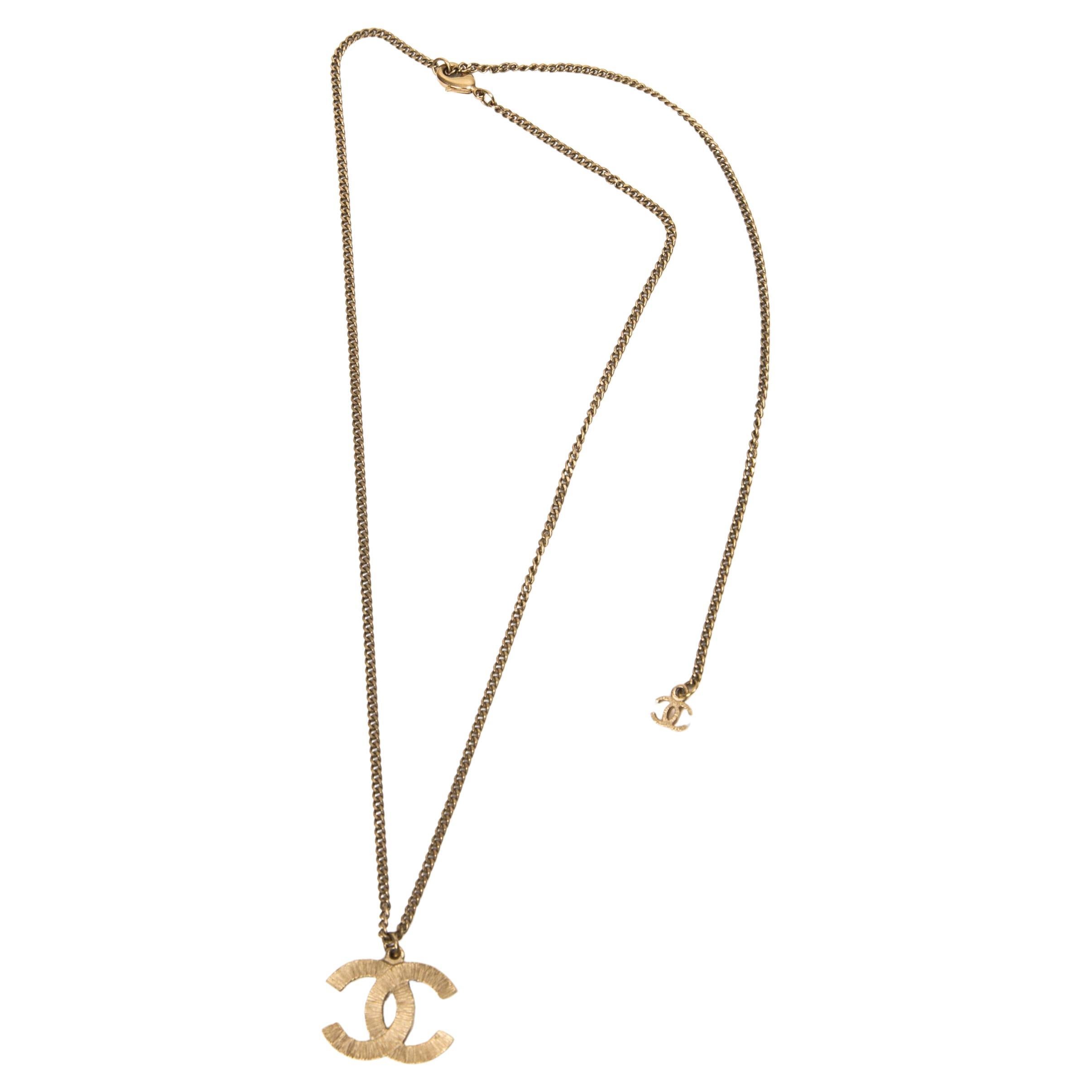Chanel Gold Tone Logo Pendant Necklace For Sale 1