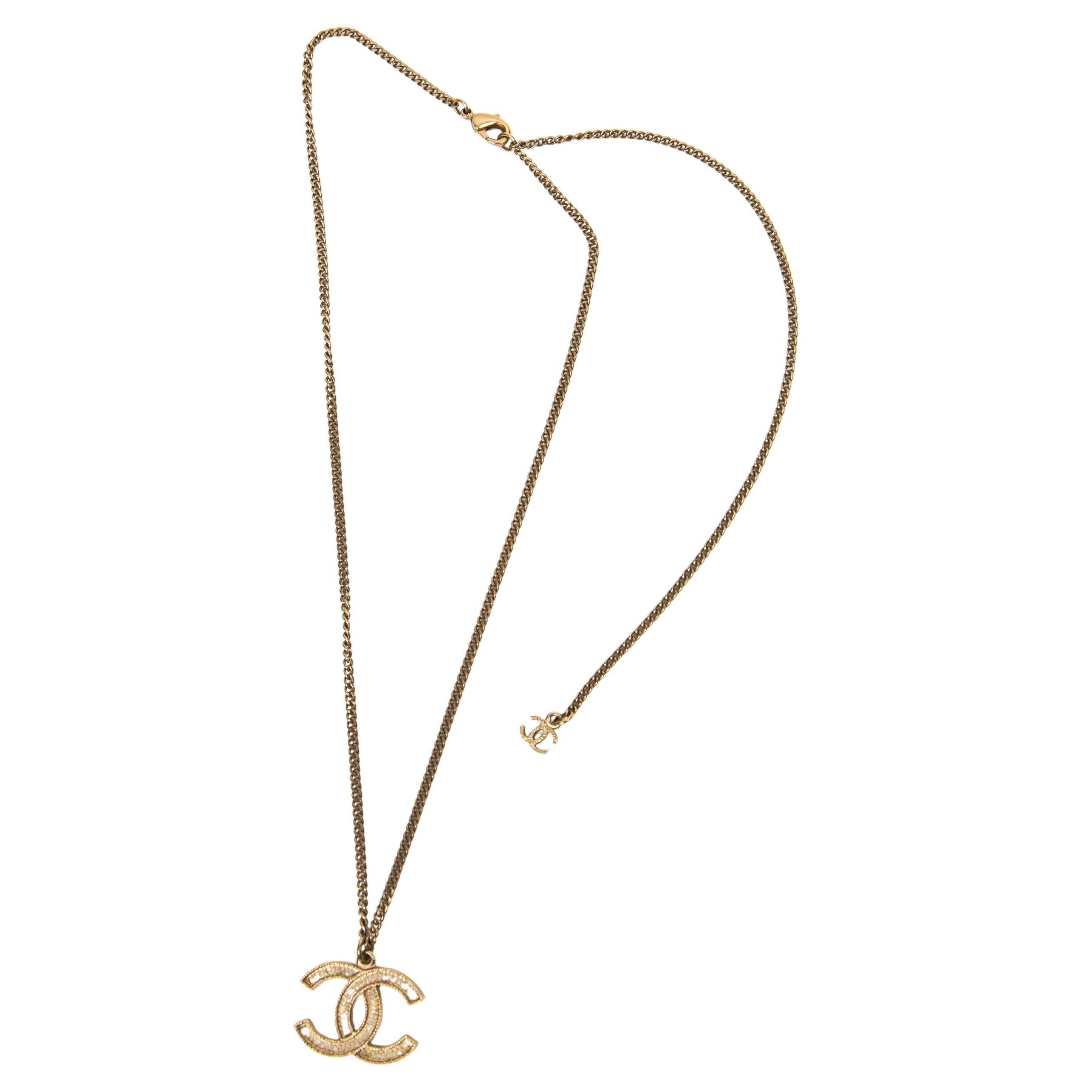 Chanel Gold Tone Logo Pendant Necklace