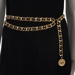 Chanel cintura in metallo dorato anni '90 in pelle intrecciata con catena OZ