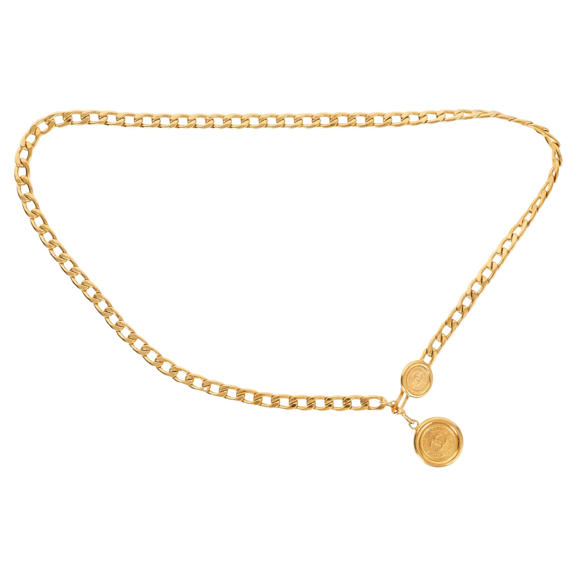 CHANEL gold-tone metal 1990s MEDALLION CHAIN Belt OZ For Sale