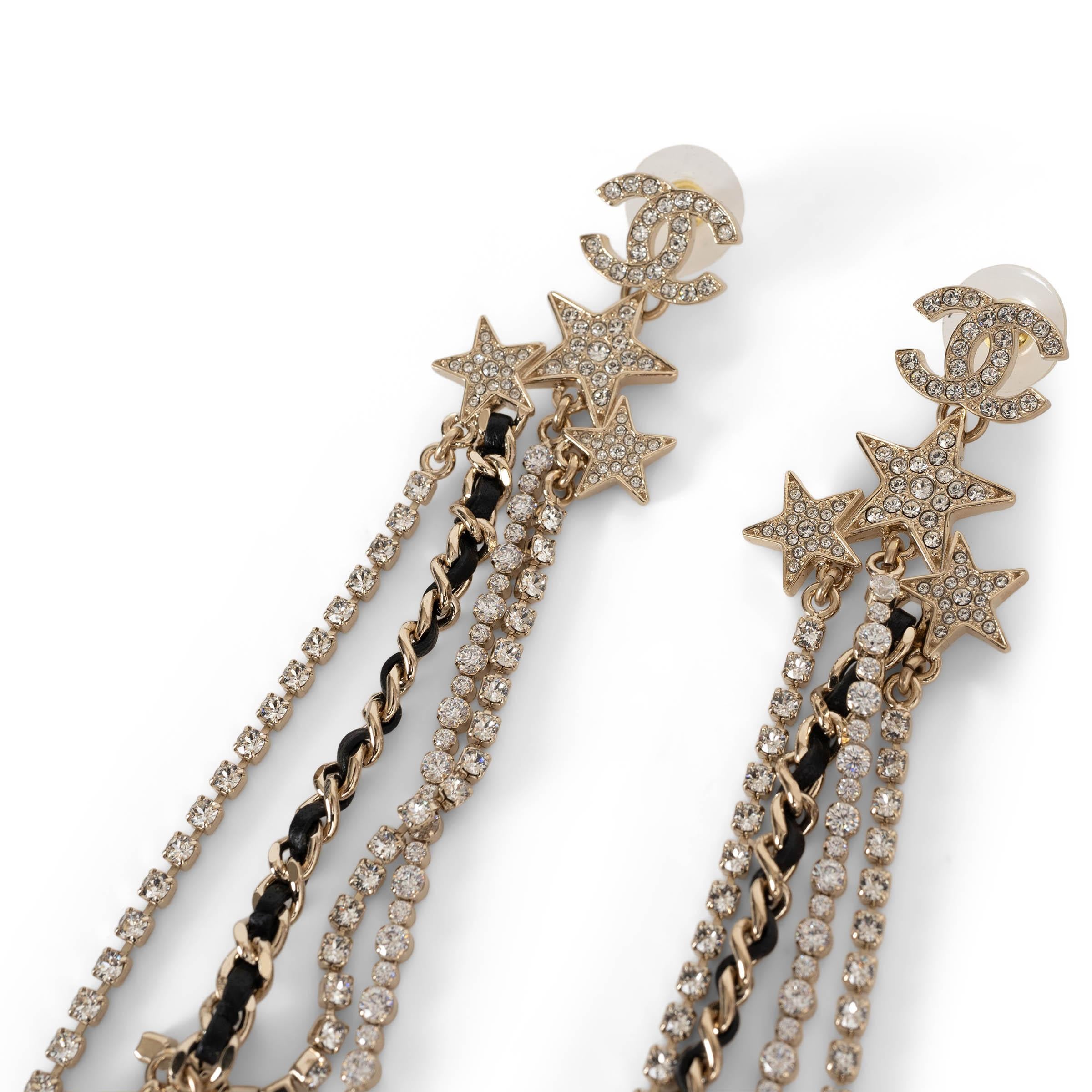 Women's CHANEL gold-tone metal 23C MONTE CARLO CRYSTAL CHAIN Earrings For Sale