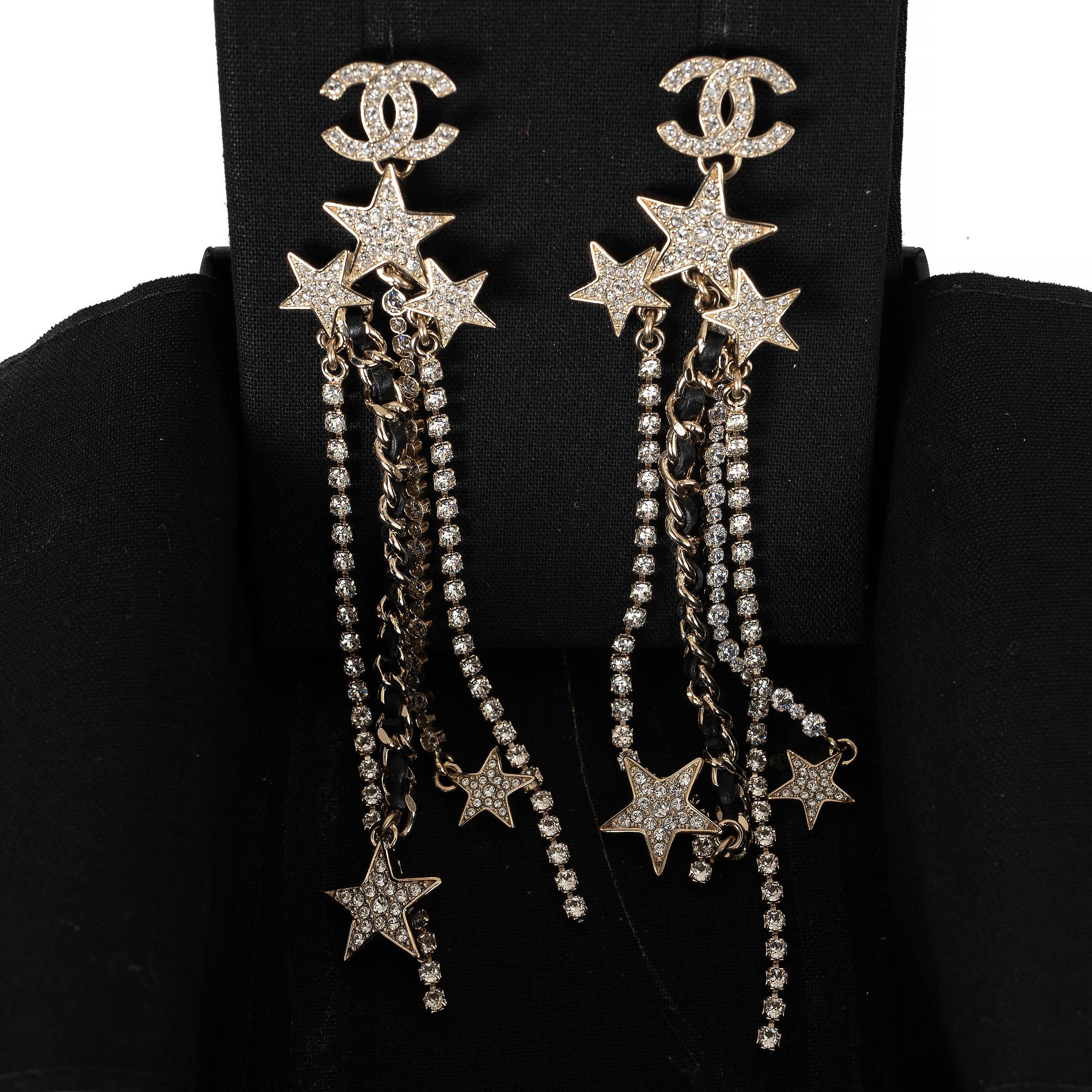 CHANEL gold-tone metal 23C MONTE CARLO CRYSTAL CHAIN Earrings For Sale 1