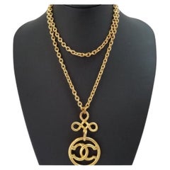 Chanel Gold-tone Metal CC Cutout Logo Pendant Chain Long Necklace