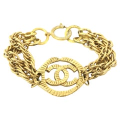 Chanel Gold-Tone Metal CC Logo Charm Multi-Chain Bracelet