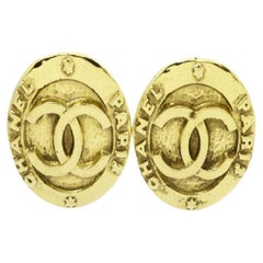 Vintage Chanel Gold-Tone Metal CC Logo Round Clip-On Earrings