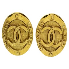 Chanel Gold-Tone Metal CC Paris Logo Button Clip-On Earrings For Sale at  1stDibs