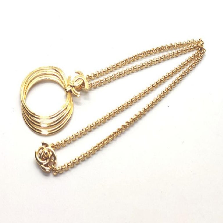 Chanel Gold-tone Metal CC Ring Pendant Turn-lock Chain Necklace For ...