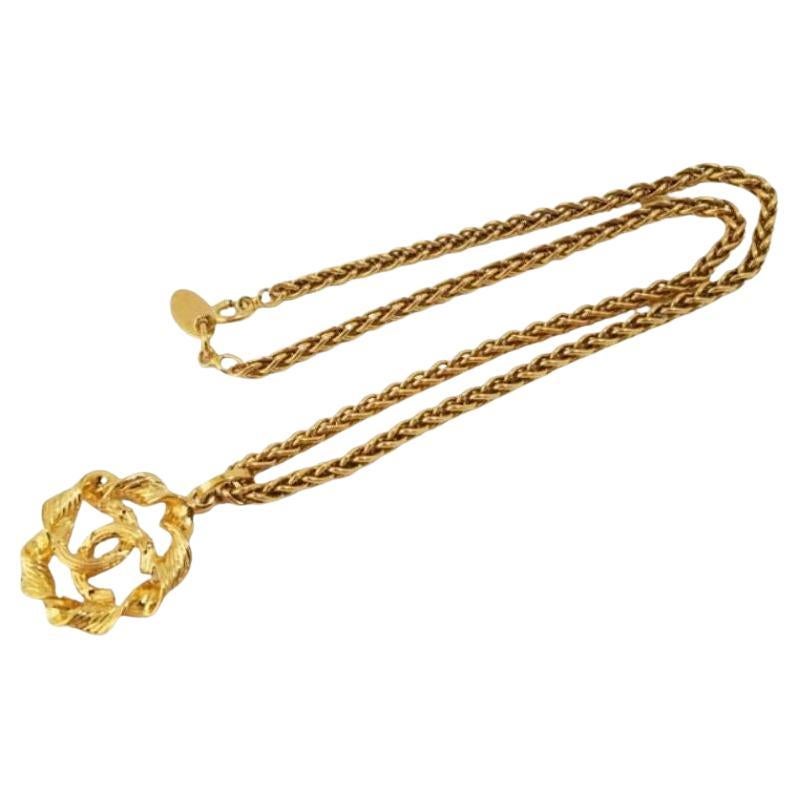 Chanel Gold-tone Metal CC Rope Charm Pendant Necklace