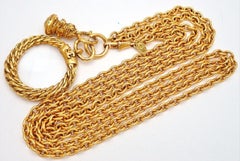 Chanel Gold-tone Metal Loupe Round Braid Magnifying Glass Chain Necklace