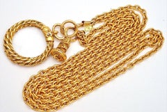 Chanel Gold-tone Metal Loupe Round Braid Magnifying Glass Chain Necklace