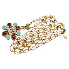 Chanel Gold-tone Metal Multicolor Lab-created Stones CC Logo Gripoix Necklace