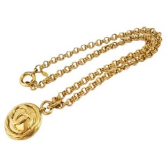 Chanel Gold-tone Metal Round Mirror Pendant Necklace