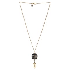 Chanel Gold-Tone Metal with Enamel and Faux Pearl Drop CC Pendant Necklace