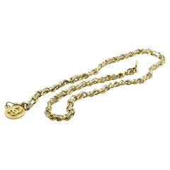 Chanel Gold-tone Metal Woven Chain and Beige Leather CC Charm Belt