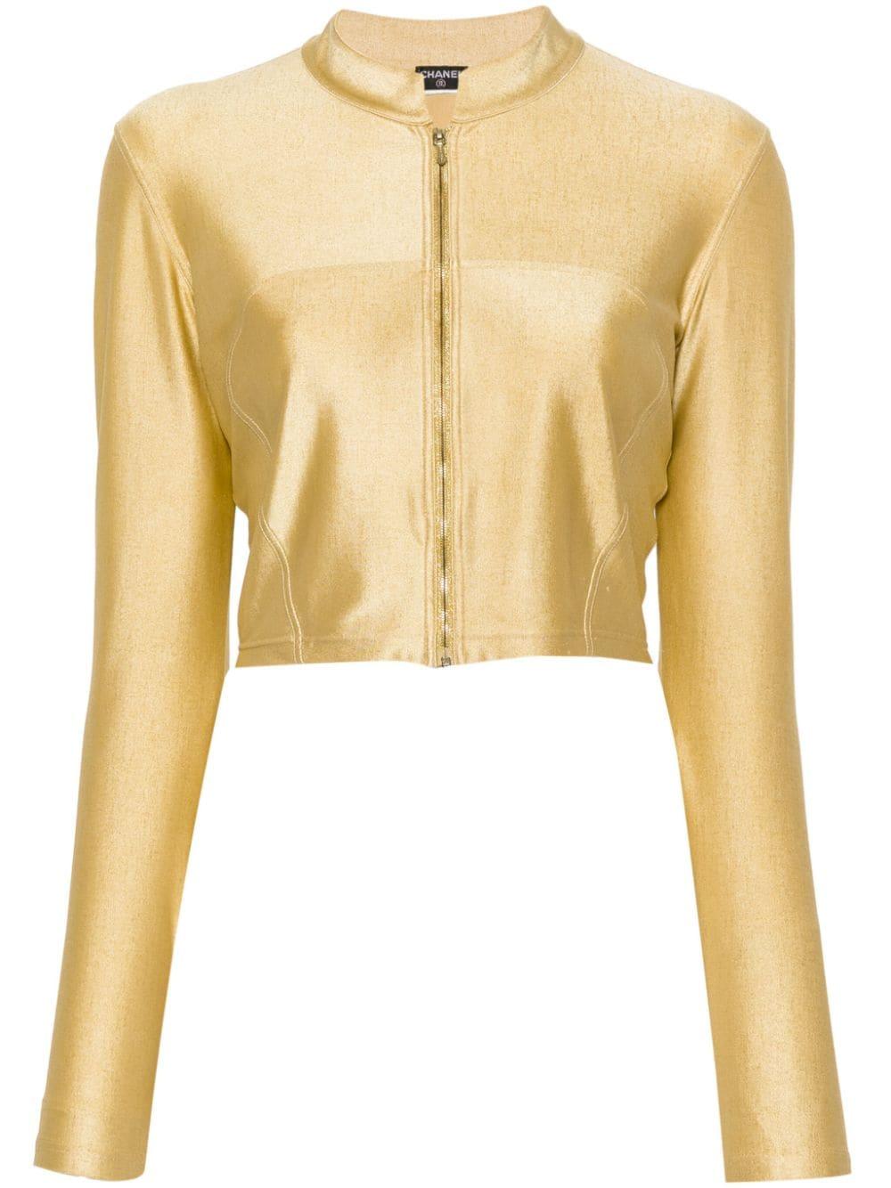  Chanel Gold-Tone Metallic Cropped Jacket For Sale 2