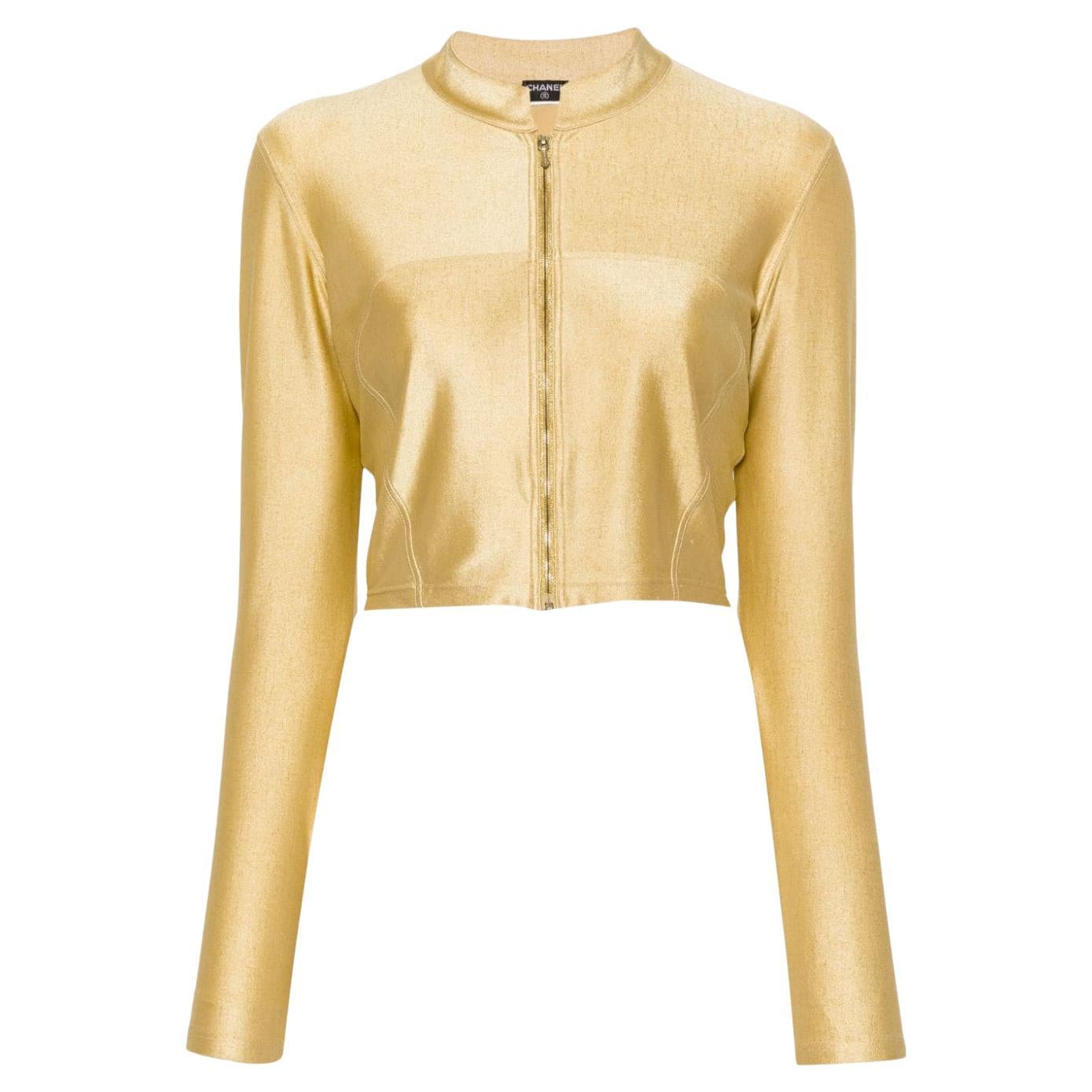  Chanel Gold-Tone Metallic Cropped Jacket For Sale