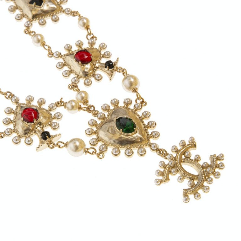 Chanel gold tone multicoloured stones necklace at 1stDibs