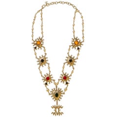 Chanel gold tone multicoloured stones necklace