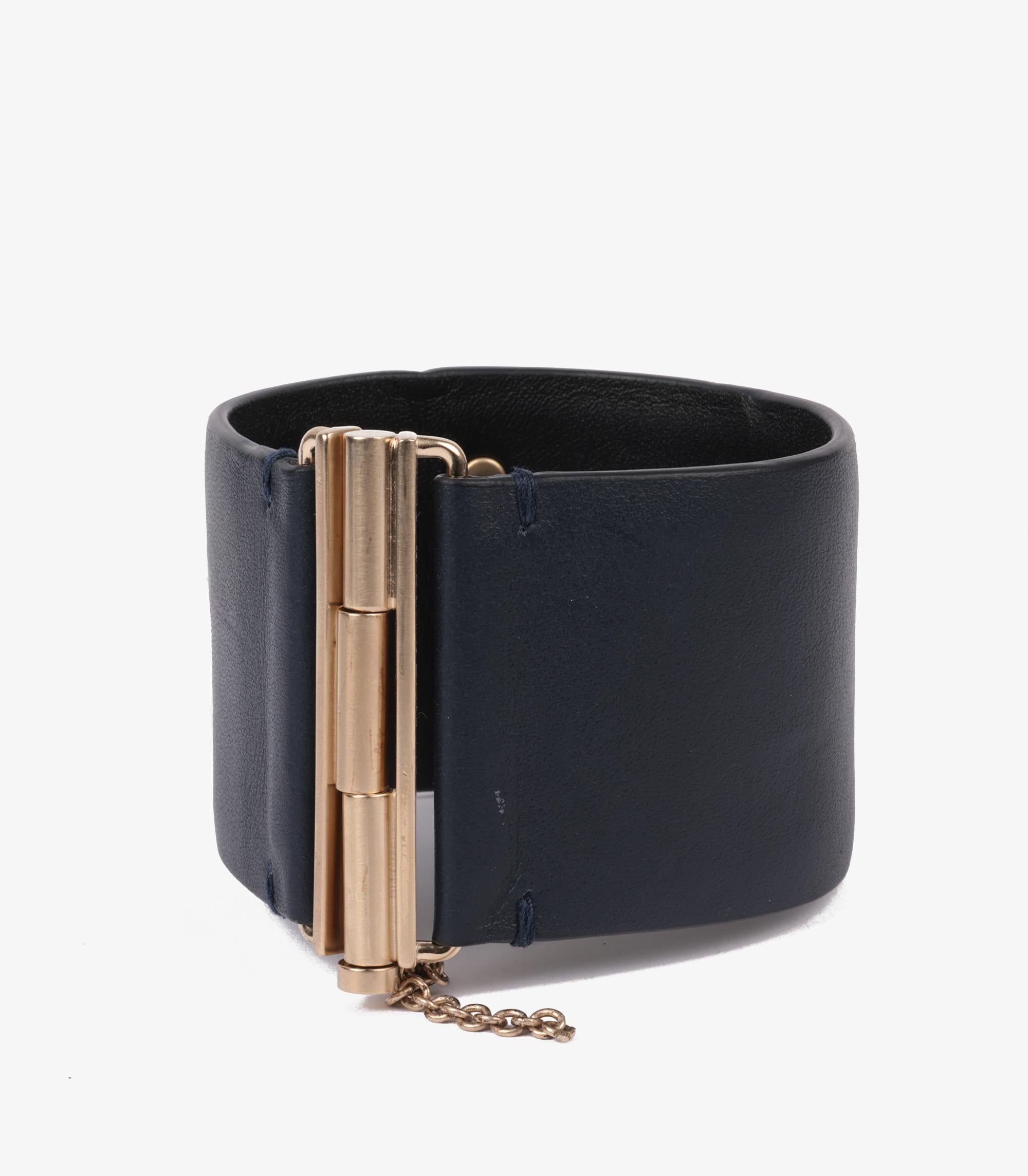 Women's Chanel Gold Tone Navy Lambskin Leather CC Bracelet For Sale