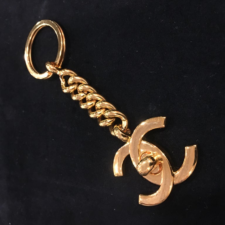 Chanel Gold Tone Plated Turn Lock Large Big Key Chain, 1996