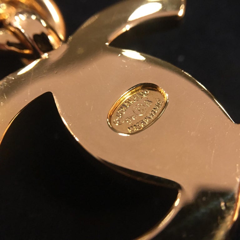 Chanel Gold Tone Plated Turn Lock Large Big Key Chain, 1996