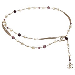 Chanel Gold Tone Purple Stone & Faux Pearl CC Chain Belt