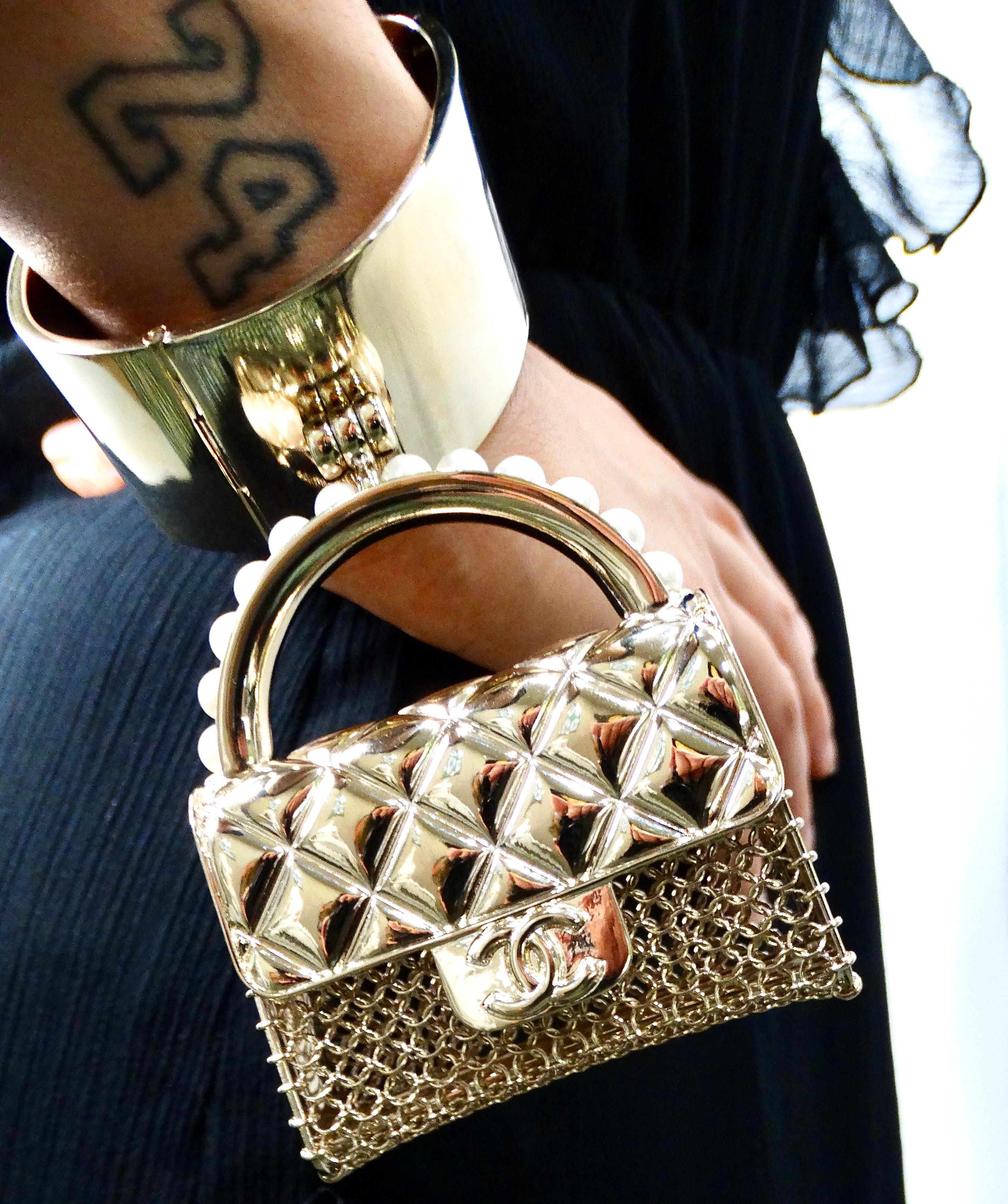 Chanel Gold-Tone Purse Charm Cuff Bracelet 2021 For Sale 6