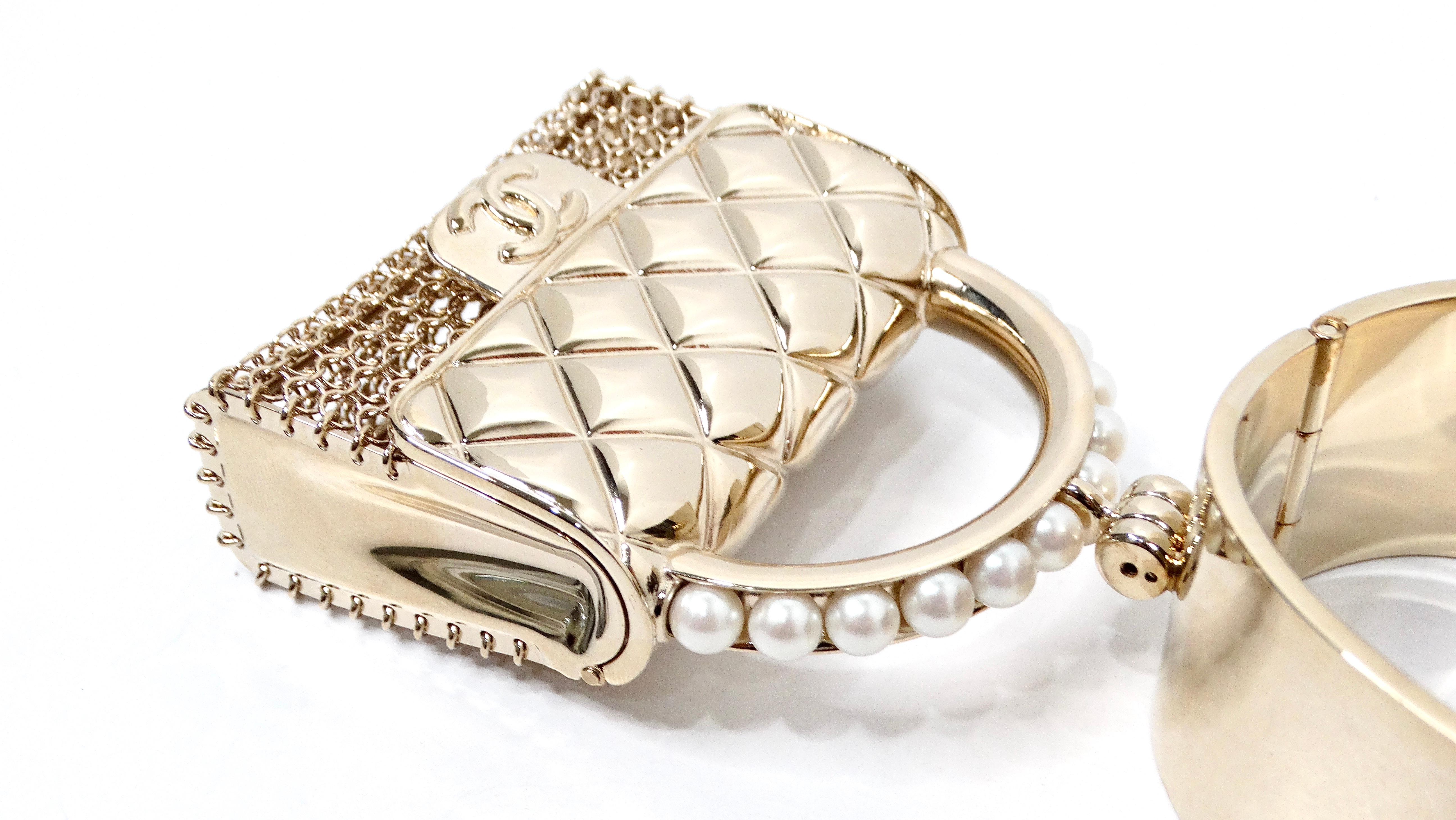 Women's Chanel Gold-Tone Purse Charm Cuff Bracelet 2021 For Sale