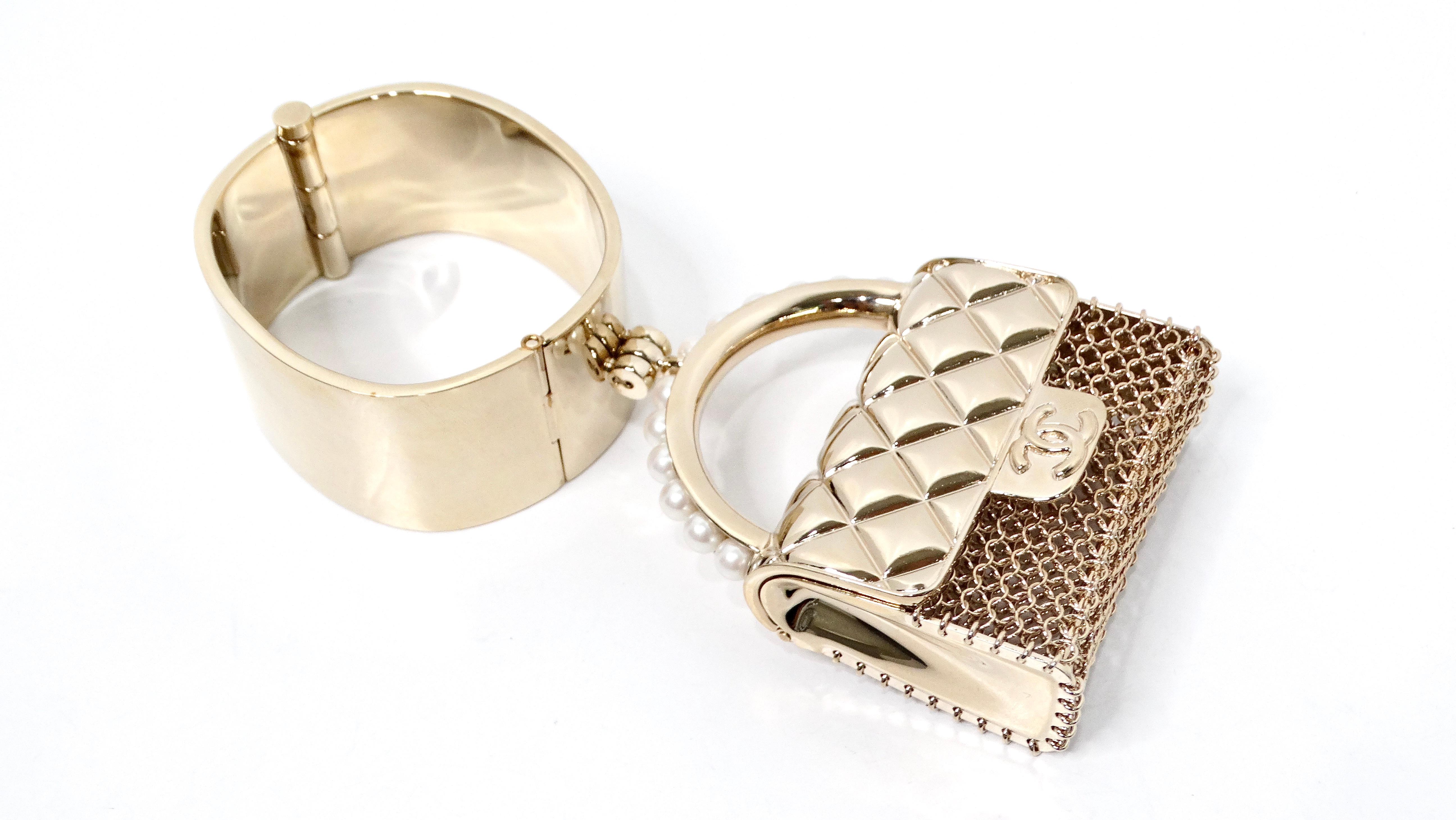 Chanel Gold-Tone Purse Charm Cuff Bracelet 2021 For Sale 1