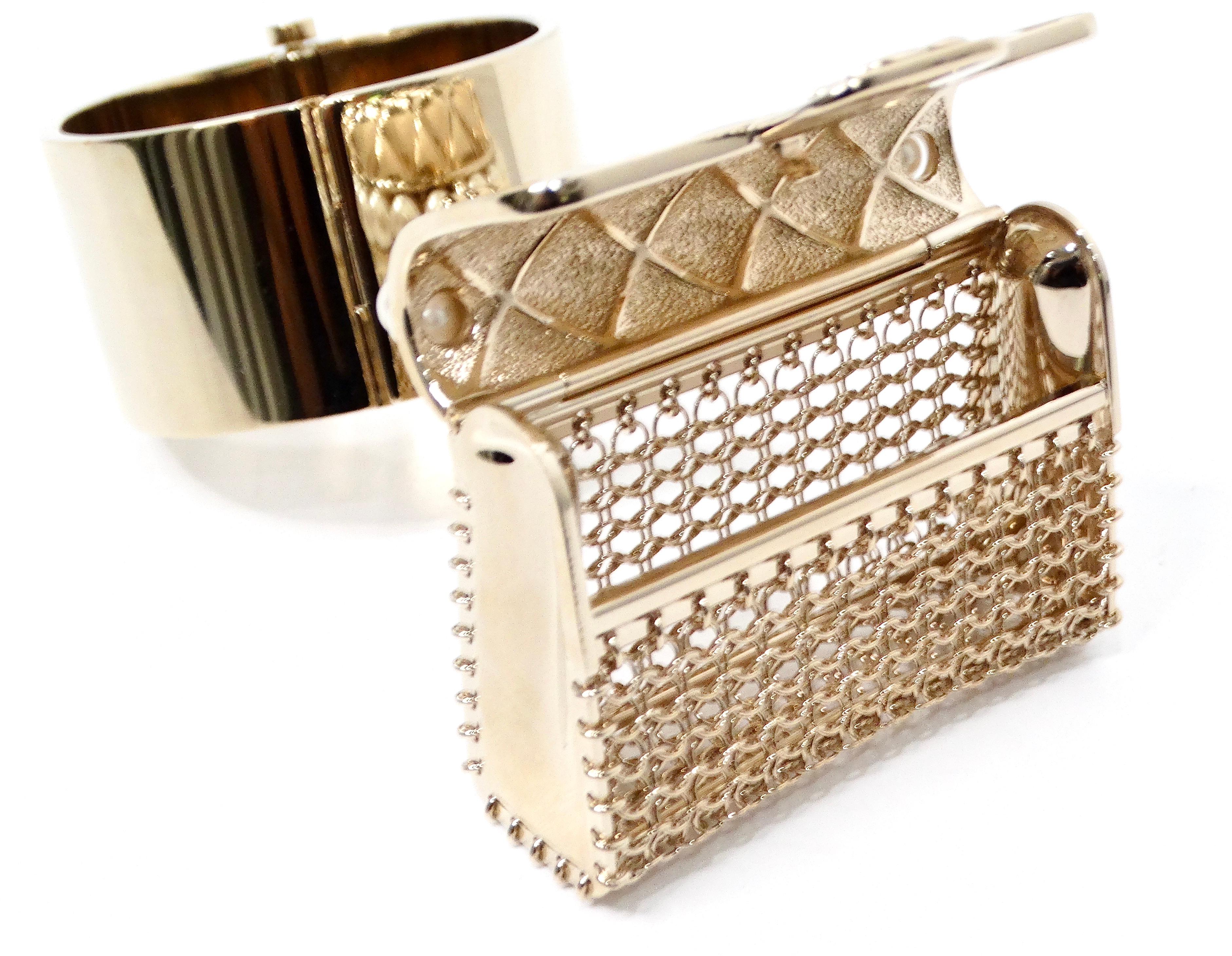 Chanel Gold-Tone Purse Charm Cuff Bracelet 2021 For Sale 2