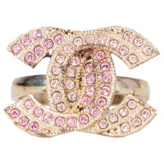 CHANEL gold-tone RHINESTONE EMBELLISHED CC Ring Size 7