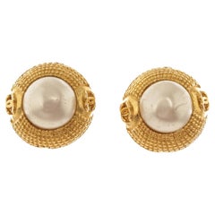 Chanel Gold-Tone Round Pearl Clip-On Earrings