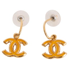 CHANEL  gold-tone & yellow enamel CC Dangle Earrings