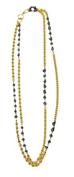 Chanel - Collier à deux rangs de perles noires dorées, 1984