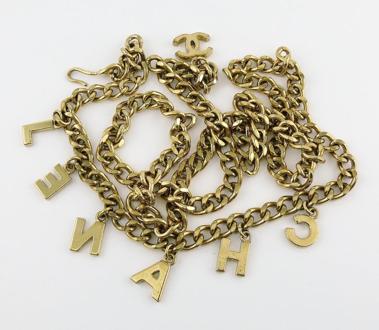 Chanel Gold Toned CC Logo and Letter Charms Chain Belt at 1stDibs  chanel  letter belt, chanel letter chain belt, chanel logo chain belt