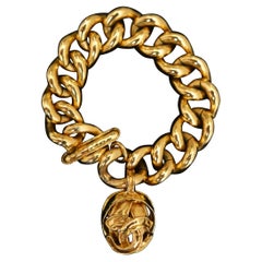 Retro Chanel Gold Toned CC Sphere Charm Chain Bracelet 