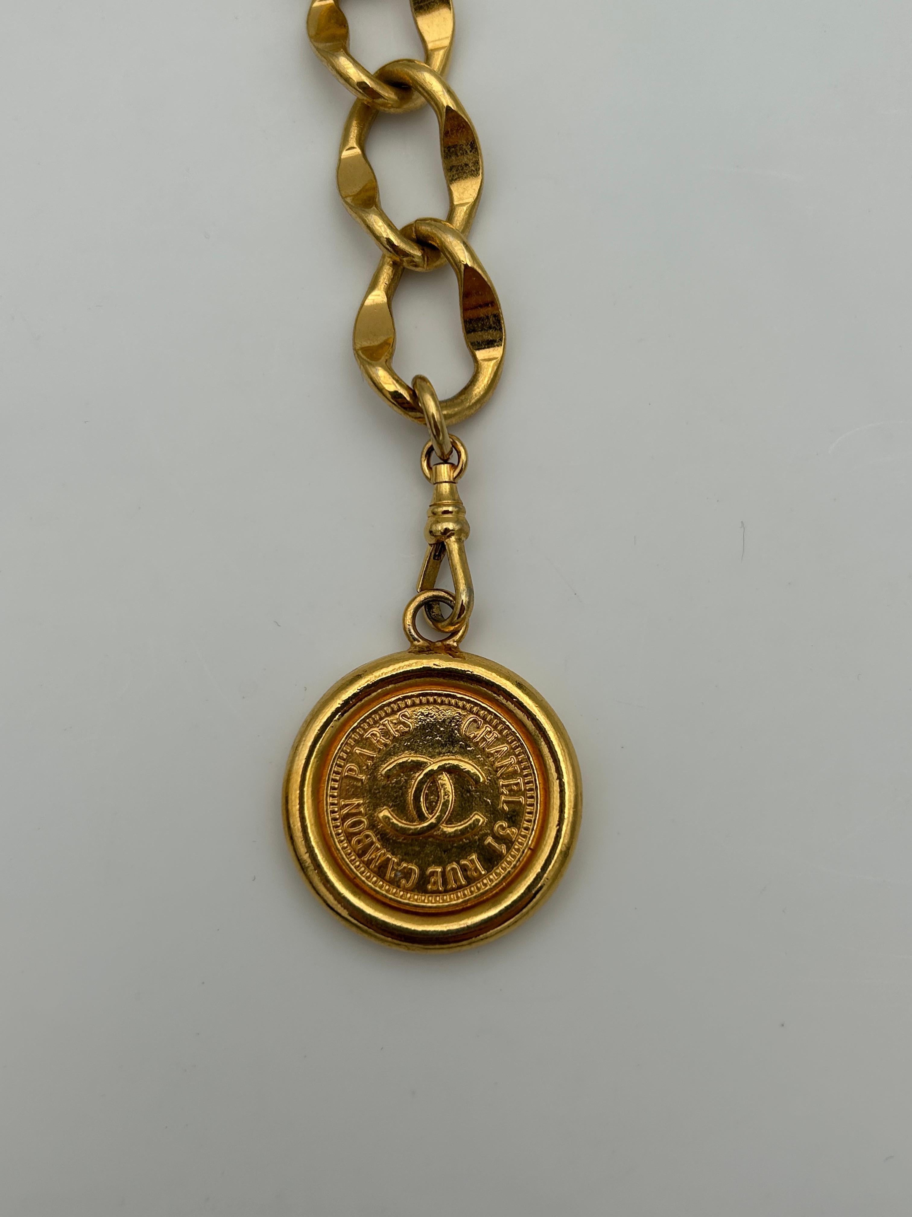 Women's or Men's Chanel Gold-Toned Chain Necklace Coin Link For Sale