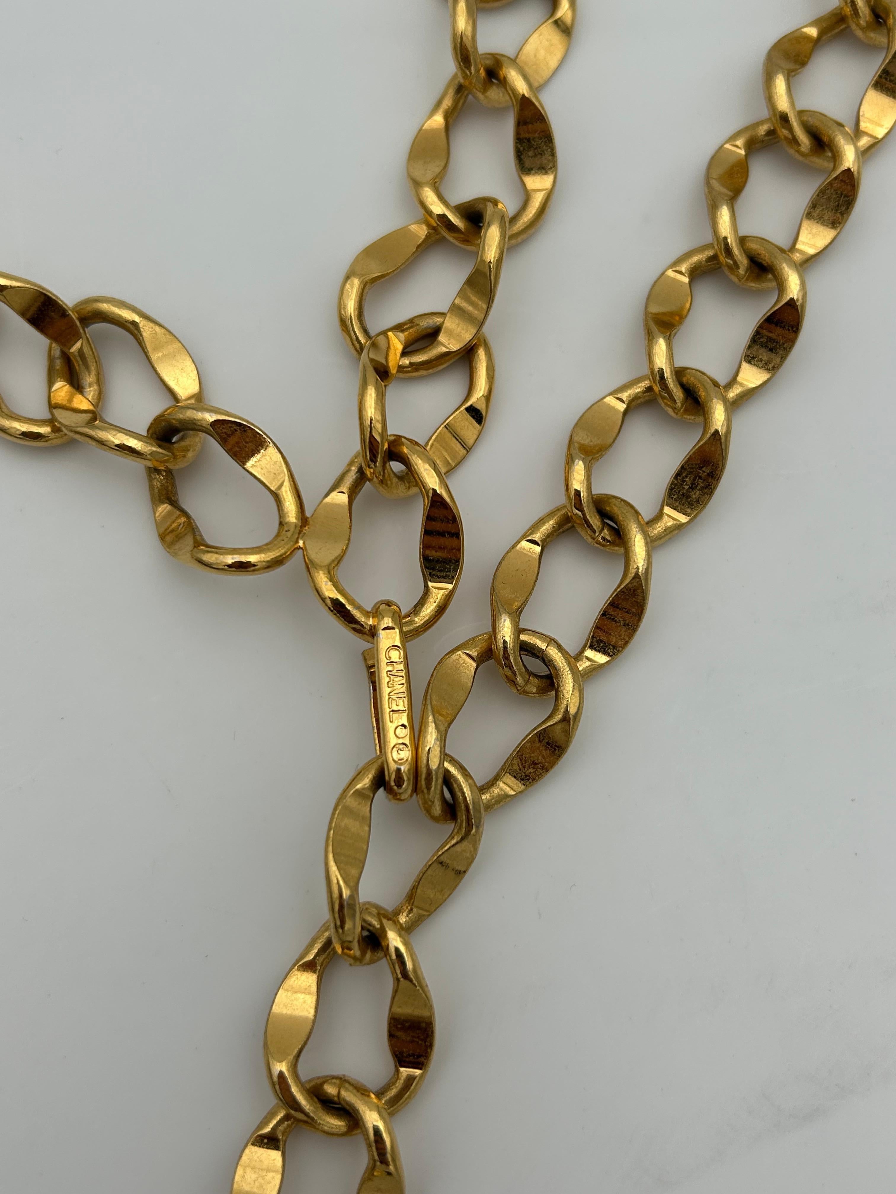 Chanel Gold-Toned Chain Necklace Coin Link For Sale 1