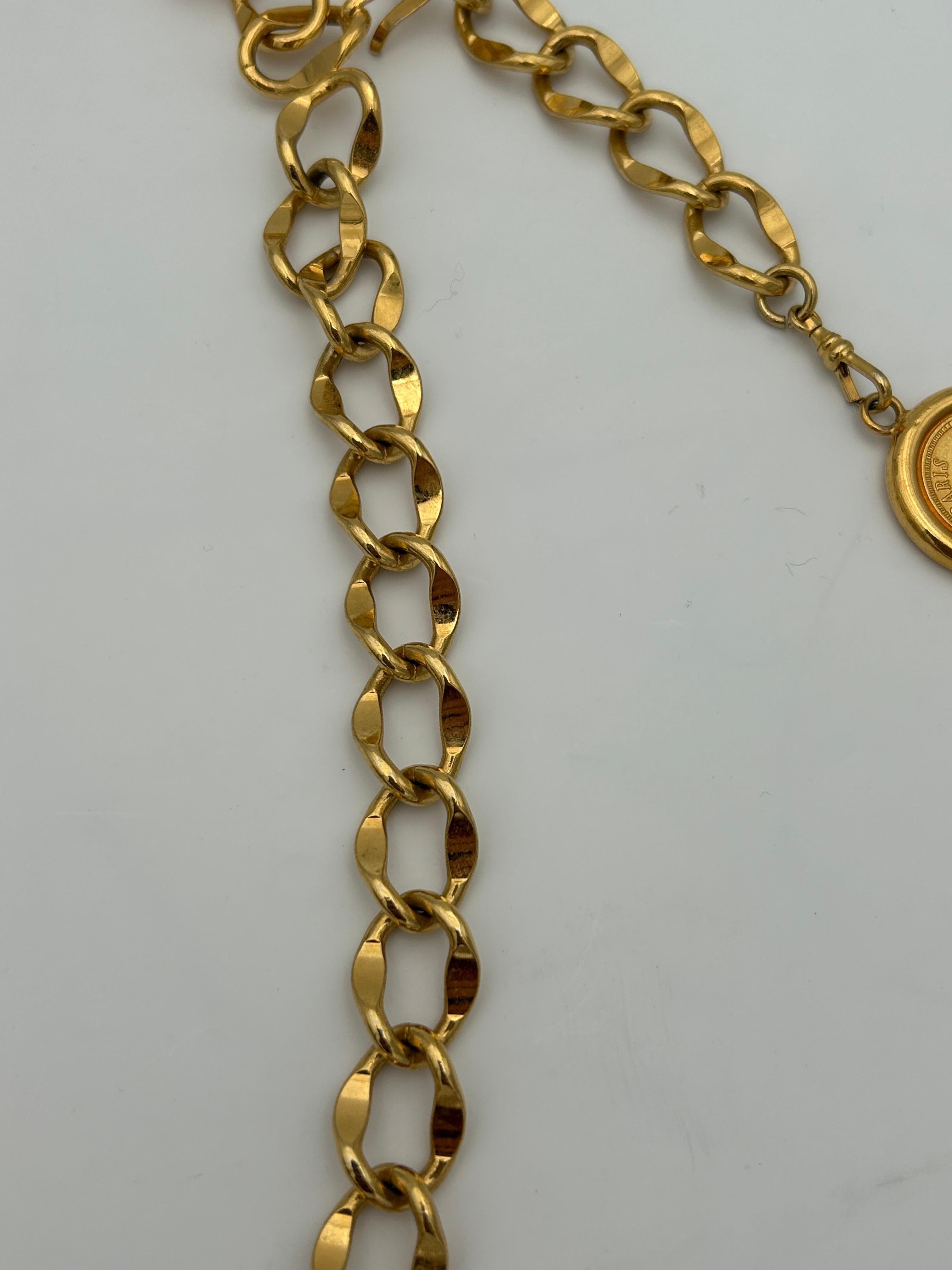 Chanel Gold-Toned Chain Necklace Coin Link For Sale 2