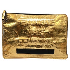 2015 Spring Runway CHANEL Metallic Gold Toned Distressed Leather Clutch Bag